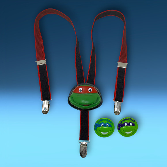 Vintage Teenage Mutant Ninja Turtles TMNT Kids' Suspenders Raphael Face + Bonus - Picture 1 of 11